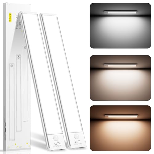 Image of Under Cabinet Lights,74 LED Rechargeable Battery Operated Motion Sensor Light Indoor, 2 Pack Under Cabinet Lighting Closet Lights,Suitable for Kitchen, Wardrobe, Stairs (White Light, 15.7inch)