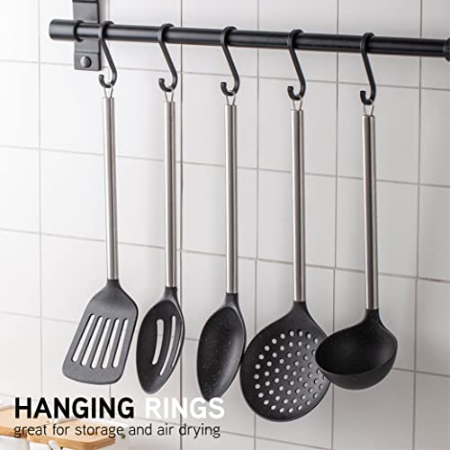 Cook With Color Non Stick Cooking Utensils- 5 Pc Kitchen Utensil Set For Nonstick Cookware, Easy To Clean Nylon Cooking Utensils With Stainless Steel Handles, Kitchen Gadgets (Black) #TOP3