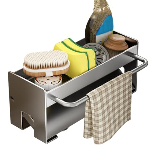 Estante de almacenamiento de drenaje para fregadero, soporte de esponja de drenaje automático, estante multifuncional para cocinas, lugares de trabajo, baños y salas de manualidades