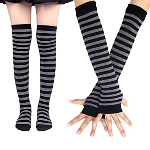 Image of Women's Long Knitted Fingerless Gloves Thumbhole Stretch Arm Warmers | Stretchy soft knitted arm warmers for women, comfortable thumbhole design, ideal daily winter hand sleeve accessories
