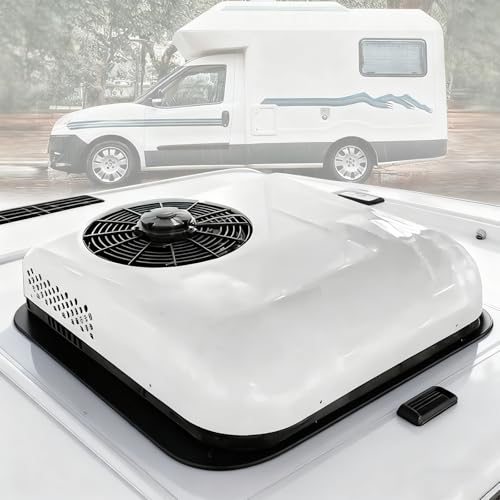 Aire acondicionado de techo para RV 12V/24V, unidad de enfriamiento DC de perfil bajo universal de 2200W para camión, camper, autocaravana, remolque, barco, caravana - operación ultrasilenc white 12V