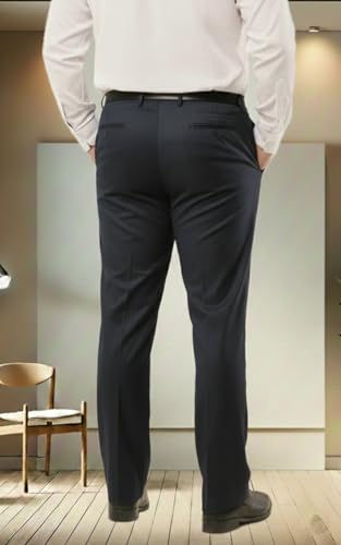 Image of SaintX Men's Premium Plus Size Formal Trousers | Regular Fit Upto 2 inch Techno Flex Waistband | Wrinkle Resistant | Stretchable Triple Blend, Easy Care Fabric | Office & Business Wear