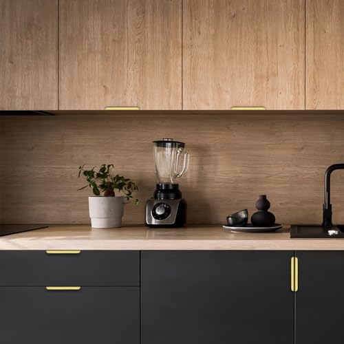 Image of Ravinte Hardware Gold Cabinet Handles Finger Edge Pulls 7.8 Inch CC 8 Pack | Low-Profile Finger Grip, Cabinet Door Edge Mount, Smooth Handle Shape, 5.9 Inch (150mm), For Drawers, Cupboards, Kitchen