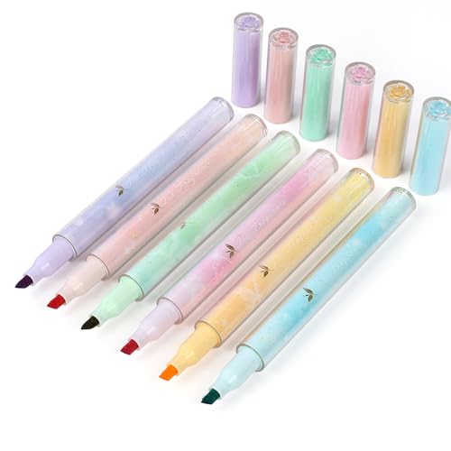 Aesthetic Highlighters 6 Pack, Low Brightness Bible Highlighters for Eye Protection, Assorted Color Highlighters with Tea Aroma, Office Supply Chisel Tip Highlighters for Organizing and Coloring