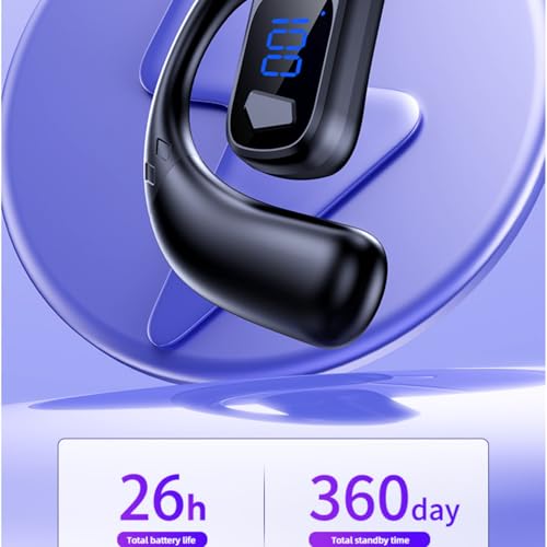 Image of Open Ear Bluetooth Headphones,Single Earpiece with Noise Canceling Mic,BT 5.4 Ear Hook Wireless Earbuds, 26 Hours Playtime LED Display Sports Bone Conduction Ear Buds for Running /Workout /Driving