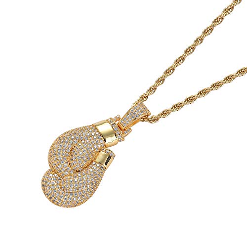 Kmasal Punk Iced Out Boxing Gloves Chain Pendant Necklace Hip Hop Jewelry 18K Gold Plated Cubic-Zirconia Necklace For Men Women (Gold) #TOP1