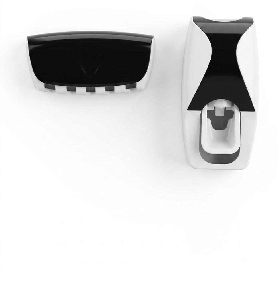 Automatic Toothpaste Dispenser with 5Toothbrush Holder | Wall Mounted Toothpaste Squeezer & Toothbrush Organizer | No Drill Adhesive Bathroom Storage Rack for Family, Home & Washroom-image-26