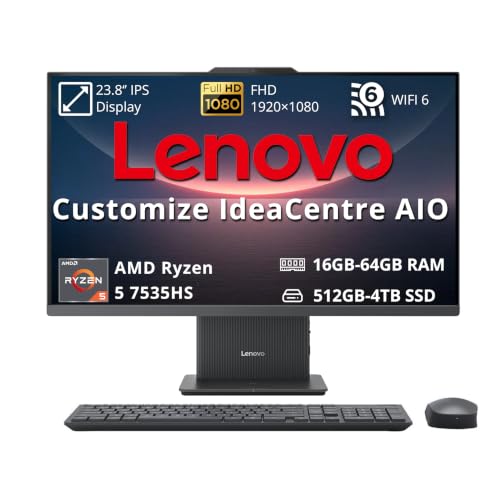 Image of Customized Desktop, Created Using Lenovo IdeaCentre AIO 3 23.8 inch FHD All-in-One Desktop, AMD Ryzen 5 7535HS, 16GB /32GB /64GB RAM, 512GB /1TB /2TB /4TB SSD, Wireless Keyboard&Mouse, Win 11, Gray
