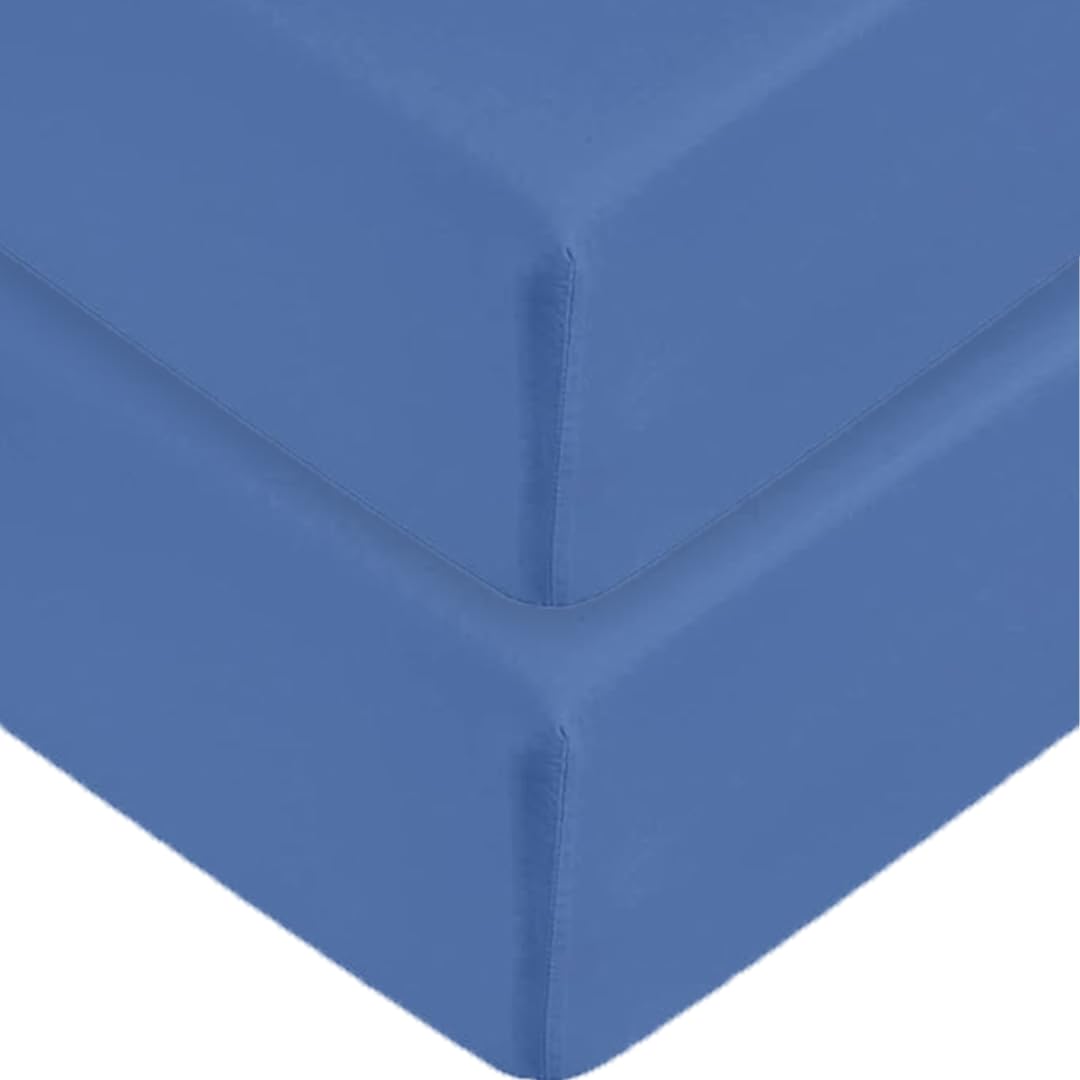 2 x Extra Deep Fitted Sheet 40cm 16 Inch - Non Iron Easy Care Soft Brushed Microfibre Fabric Shrinkage and Fade Resistant, Mid Blue-King — image 1