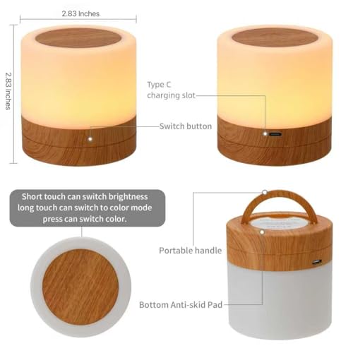 Image of Nursery Night Light for Baby, USB Rechargeable Small Desk Lamp,13 RGB Colors & 4 Brightness & 1 Remote, Touch Bedside Cordless Table Lamp, Portable Night Lamp for Bedroom Living Room Home Decor-‎Brown