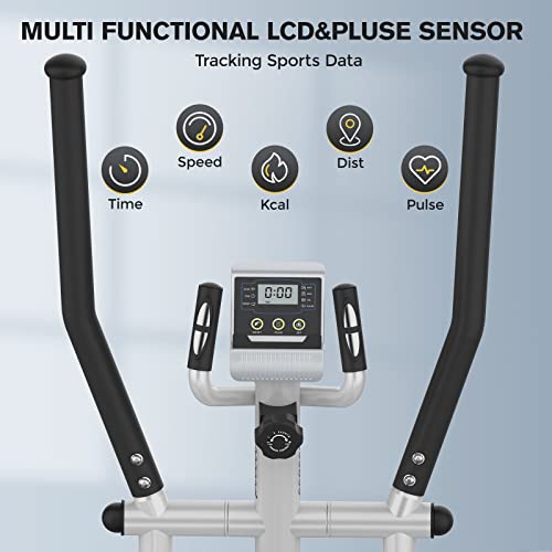 Afully Elliptical Machine, 8 Level Adjustable Magnetic Elliptical Training Machines, Elliptical Machine for Home Use, Elliptical with with Pulse Sensor and LCD Monitor