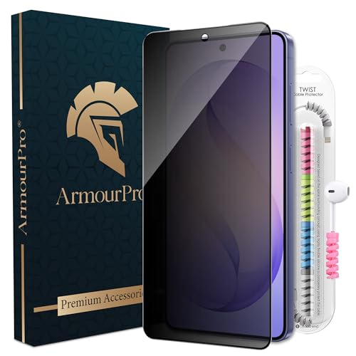 Image of ArmourPro Privacy Tempered Glass for Samsung Galaxy S26 - Anti Spy Anti Peeping Screen Protector, Edge-to-Edge Full Coverage, 9H Hardness with Cable Protector | Black