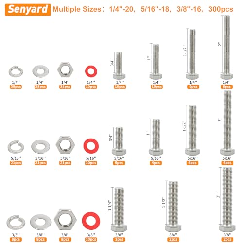 Senyard SYD-516 300Pcs Hex Bolts And Nuts Kit,304 Stainless Steel 1/4-20 thumb #4