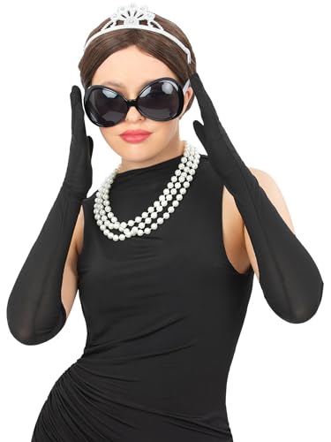 Smiffys Kit diva Tiffany, gafas de sol, Tiara de plástico, collar de perlas y guantes largos