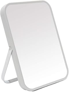 YEAKE 8-Inch Portable Folding Vanity Makeup Mirror with 90° Adjustable Metal Stand - Travel, Bathroom Shaving, Gray