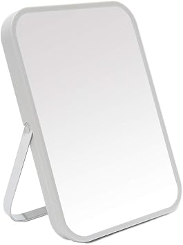 YEAKE Table Desk Vanity Makeup Mirror,8-Inch Portable Folding Mirror with Metal Stand 90 Adjustable Rotation Tavel Make Up Mirror Hanging Bathroom for Shower ShavingGray