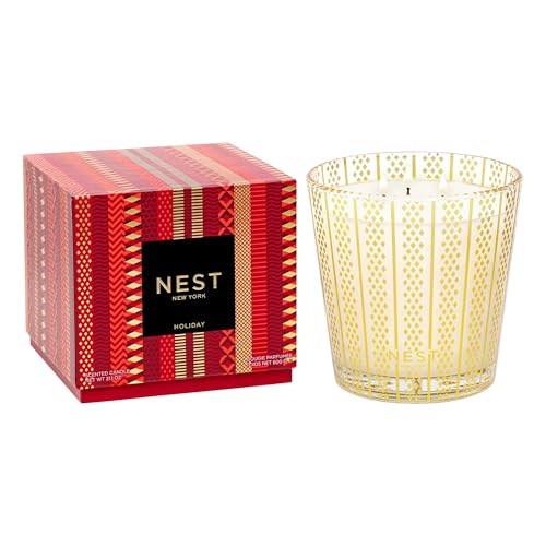 NEST New York Scented 3-Wick Candle, Holiday - 21.2 oz - Up to 100-Hour Burn Time - Reusable Glass Vessel