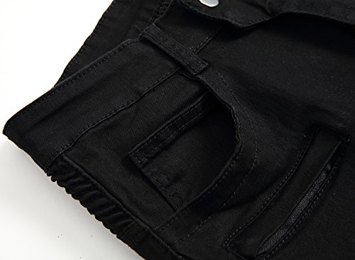 Qazel Vorrlon Men's Biker Moto Distressed Destroyed Fashion Skinny Fit Jeans W40,Black