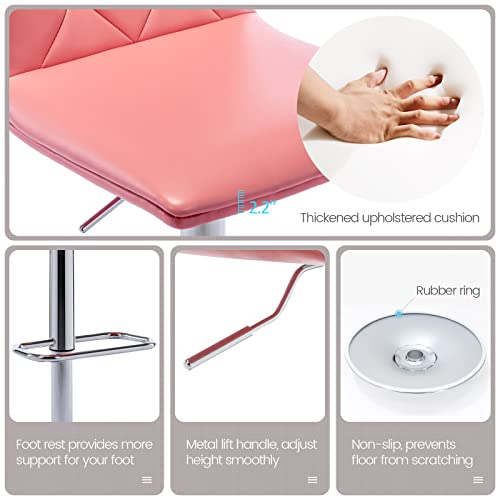 Brage Living Tufted Adjustable Bar Stools, Modern Pu Leather Swivel Airlift Barstools With Back, Armless Counter Height Bar Chairs For Kitchen Dining Pub Cafe Set Of 2 (Pink) #TOP5