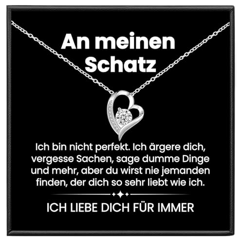 An meinen Schatz Kette mit Karte Herzkette mit LED Box und Spruch Halskette Damen Jahrestag Geschenk für Sie Frau Partnerin Freundin Verlobte Geburtstag Weihnachten (Standard Box -...