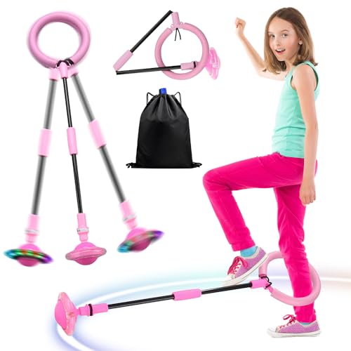 Bola de Salto de Tobillo,Bola de Salto de Tobillo,Bola de Salto de Tobillo Plegable Anillo de Salto Intermitente Colorida Anillo de Salto de Tobillo Pelota de Salto Deportiva para Niños Niñas.(Rosa)