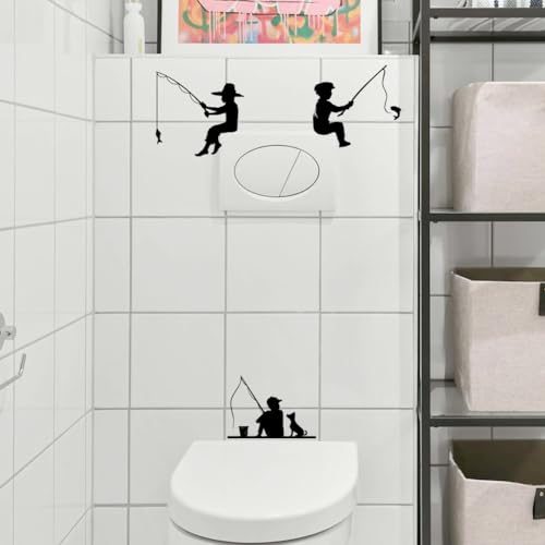 Siluetas de pesca para interruptor AHANDMAKER de vinilo negro resistente al agua, 6 piezas 8