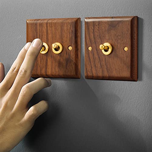 NIZEAMI Retro American Industrial Style Light Switch Socket, Solid Wood Brass Toggle Switch Plate, Antique Home Stay Switch(1) - Image 4