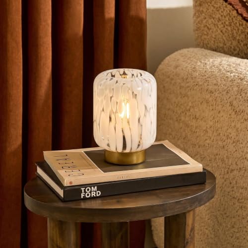 Image of OHS Confetti Ambient Battery Lamp Glass Lamp Bedside Light, White | No Wires or Sockets Needed Warm Ambient Glow Glass and Metal Build Cordless Table Lighting Soft Bedroom Lighting Touch Lights