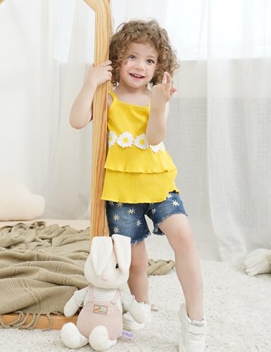 oklady Toddler Girl Clothes Ruffle Daisy Sleeveless Tank Tops and Denim Shorts Girls Summer Outfits3