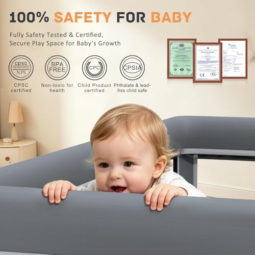 Image of TOREVSIOR Foldable Baby Playpen with Mat, 50 inchx71 inch F oldable P laypen for Babies and Toddlers, Indoor & Outdoor Kids Safety Play Pen, Portable Play Yard, Foldable Baby Playpen with 50 Ocean Balls