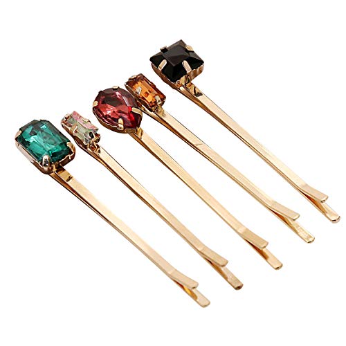 Lurrose 5Pcs Colorful Crystal Hair Pins Gold Vintage Decorative Bobby Pins For Women (Mixed Style) #TOP12