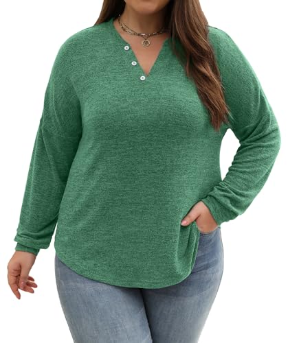 Gloria&Sarah Womens Plus Size Tops Long Sleeve Henley Shirts Fall Fashion Oversized Sweatshirt Tunic Sweaters L-4XL2