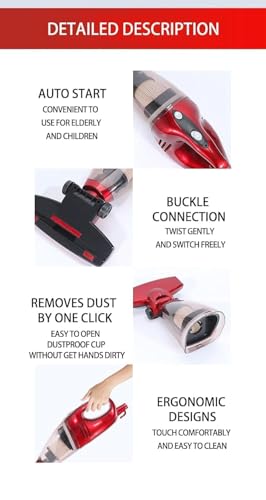 Image of Vacuum Cleaner for Home - Wet and Dry Suction Cleaner for Home, Handheld Vacuum Cleaner for Sofa, Clean Under Bed Stick & Upright-Extendable Handle Exterior Scratch Free (Red-9)