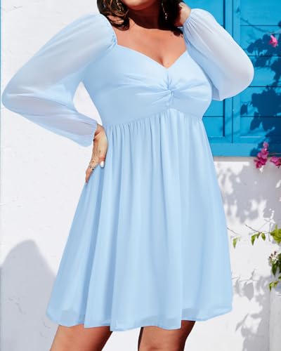 Image of Pinup Fashion Plus Size Graduation Homecoming Chiffon A-line Short Dress | Chiffon, sweetheart neck, square back neckline, ruched front bust, A-line short dress, suitable for graduation, homecoming