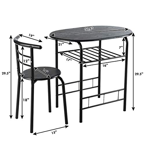 image for Giantex 3 Piece Dining Set Compact 2 Chairs and Table Set with Metal F