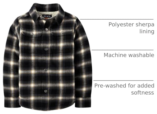 Image of The Children's Place,Boys,Sherpa Lined Everday Shacket,Black Plaid,X-Small