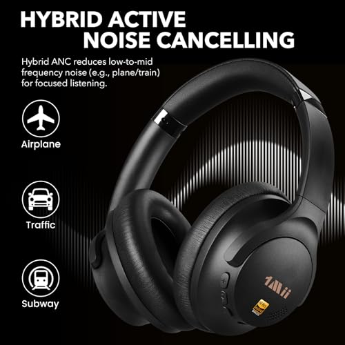 Image of 1Mii Y8+ Noise Cancelling Headphones Bluetooth 6.0 Over-Ear Wireless, Black | Hybrid ANC, 100 hrs Playtime, Comfortable, LDAC Hi-Res Audio, Deep Bass, Custom EQ via APP for Airplane & Travel