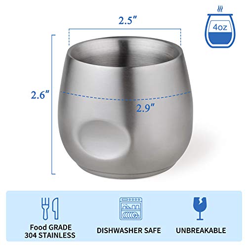 Kitchenexus Small Stainless Steel Espresso Cups 2Pcs Set, 4Oz Double Wall Insulated Unbreakable Stemless Tumbler Small Cup For Outdoor Events Picnics Party #TOP3