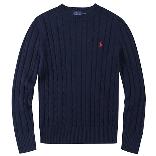 セーター メンズ クルーネック 長袖 大きいサイズ プルオーバー 春秋冬 暖かい ニット 無地 シンプル デザイン 防寒 リブ やや厚手 リラックスフィット 秋服 ユニセックス カジュアル ゆったり 柔らかい (JP, アルファベット, L, ネイビー) [並行輸入品] - ノーブランド品 - 商品画像