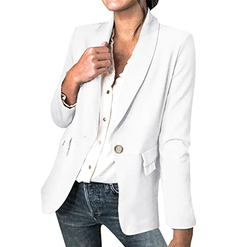 Womens Double Breasted Blazers Casual Long Sleeve Open Front Blazer Jackets Work Suits Womens Winter Coats (White, S) #TOP20