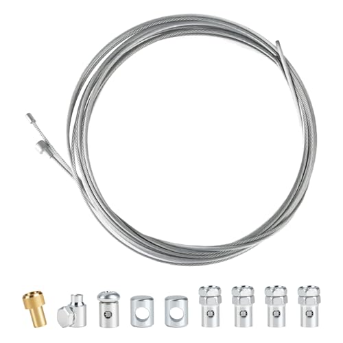 2 Pièces Câble d’Accélérateur Frein et Embrayage Universel 2M, Kit de Réparation avec 9 Raccords, Ø1,5mm et Ø2,0mm, Câble Acier Galvanisé Compatible...