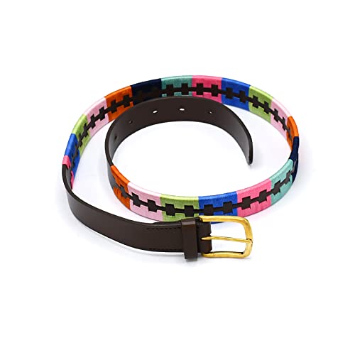 OdontoMed2011 Leather Polo Belt Hand-Stitched leather belt 42" Length Handmade Hand Woven Pattern In Multi Color With Buckle BLT-094