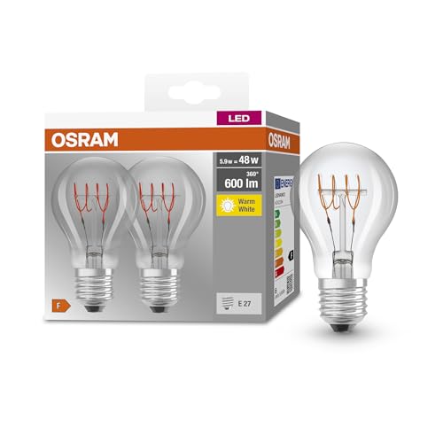 Osram LED-Lampen, klassische Kolbenform, Professionelle LED-Lampen für Netzspannung, Nicht dimmbar, Lebensdauer bis zu 15.000 h, 2.700 K, 5,9W, 600 Lumen, E27, IP20, 2-Pack