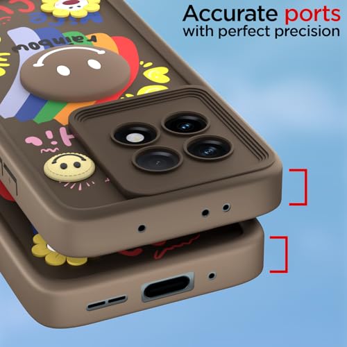 Image of Pikkme Back Cover for OnePlus 11R 5G | Soft Silicone| Cute Rainbow Smile & 3D Cartoon Flower Design | Shockproof Raised Camera Protection Bumper Case (Brown)