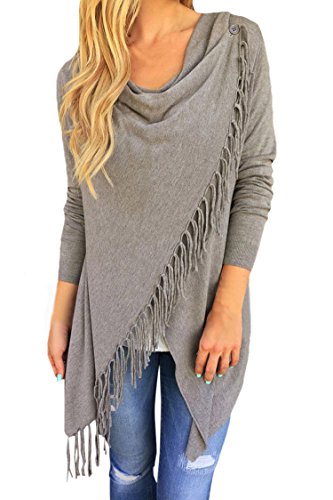 Pink Queen Women s Tassel Hem Open Front Knitwear Cardigan Sweater Coat Gray S