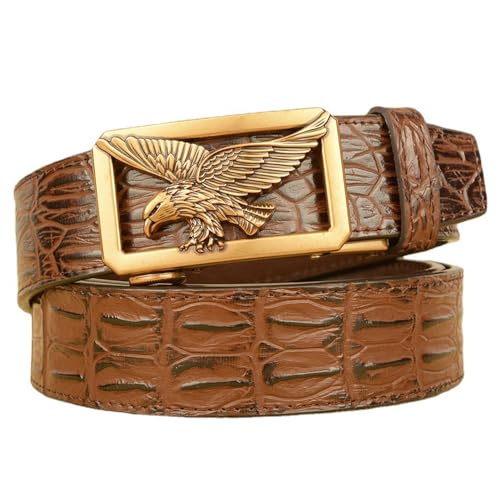 Ceinture homme aigle doré sculpté en cuir motif crocodile cadeau