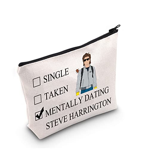 G2TUP TV Show Inspired Gift Mentally Dating Steve Harrington Makeup Bag TV Show Cosmetic Bag TV Show Fan Gift Zipper Travel Bag (Steve Harrington White Bag)