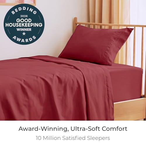 Image of Mellanni Twin Sheets Set - 3 PC Iconic Collection Bedding | Hotel Luxury, Extra Soft, Cooling Bed Sheets - Wrinkle, Fade, Stain Resistant (Twin, Brick Red)