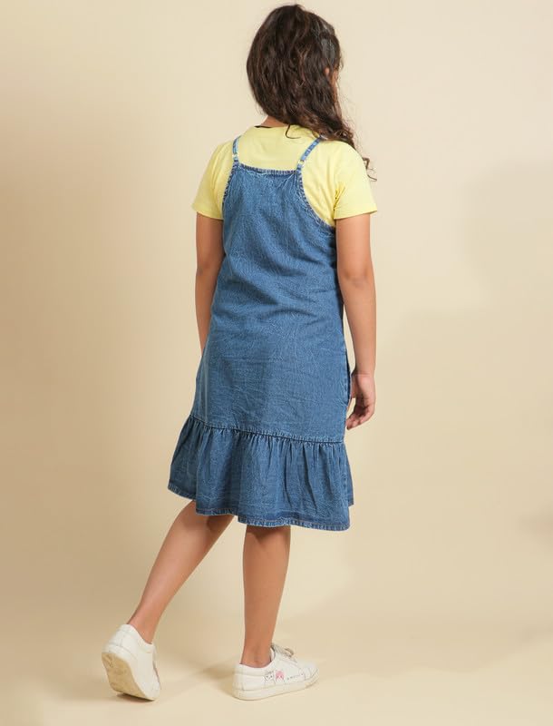 Image of Tweeny Mini Girls Kids Pure Cotton Pinafore Dress Winter Summer Premium Dungaree Dresses with Pockets (Without T-Shirt)