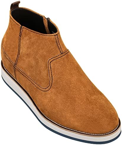 CALTO Men's Invisible Height Increasing Elevator Shoes - Khaki Brown Nubuck Leather Mid-top Zipper Boots - 3 Inches Taller - Y30023- Size 10 D(M) US | Image 3